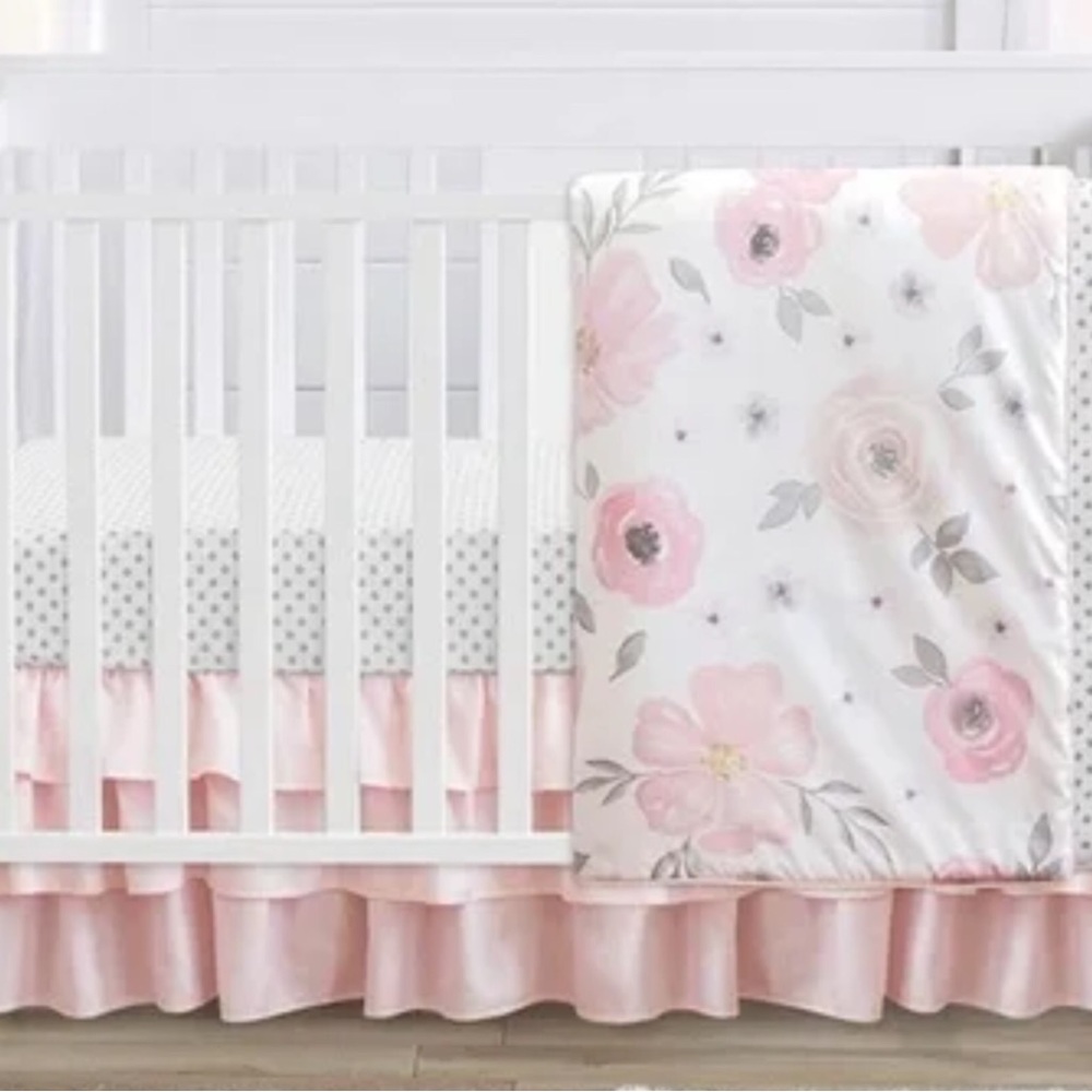 Sweet JoJo Designs. Watercolor- -Floral Crib Bedding Collection  Pink/Gray
